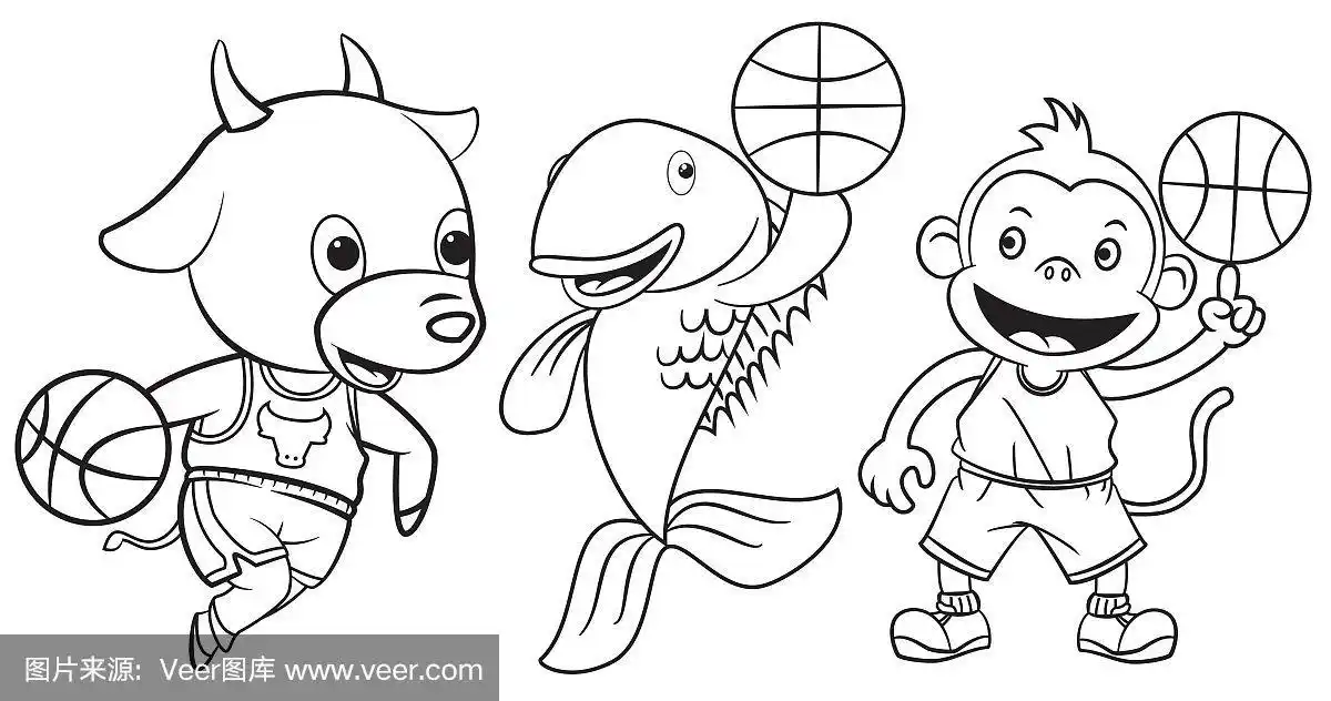 卡通动物的收集打篮球