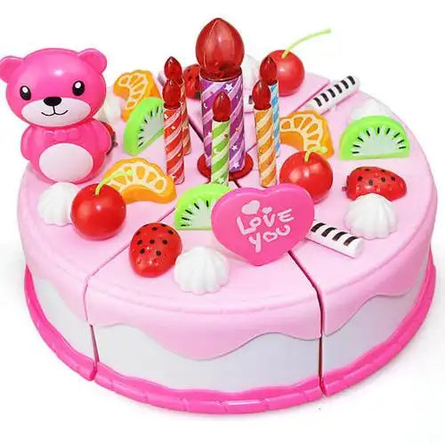 智享 声光蜡烛生日蛋糕玩具过家家仿真切切乐38件粉色