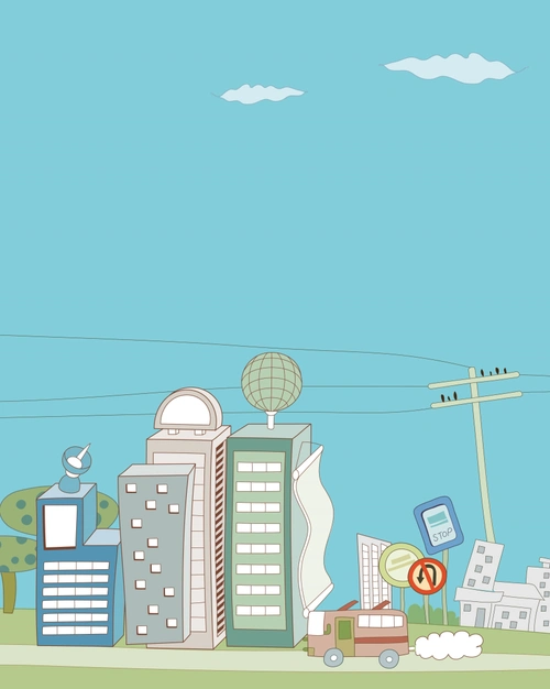 矢量卡通手绘插画建筑背景素材