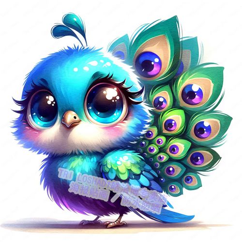 超萌可爱孔雀宝宝卡通贴画客厅儿童房墙上自贴画车贴冰箱贴纸防水【6