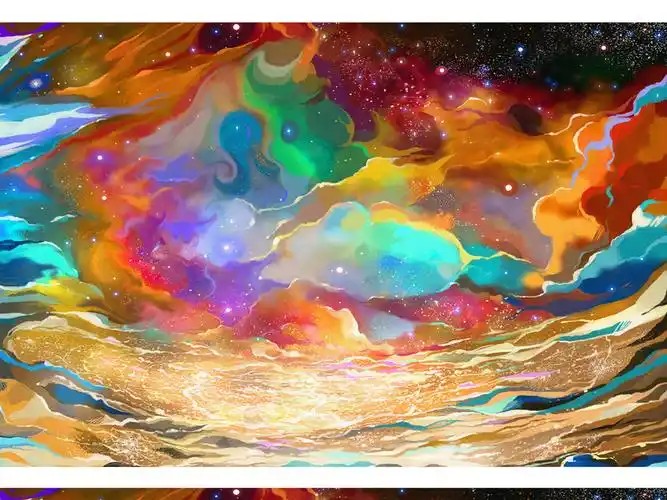 唯美抽象手绘星空宇宙儿童房背景墙壁画