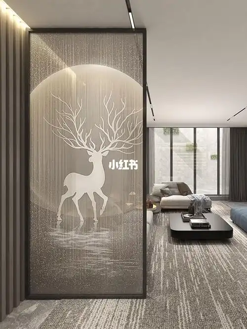 定制现代简约艺术玻璃屏风隔断客厅磨砂透光