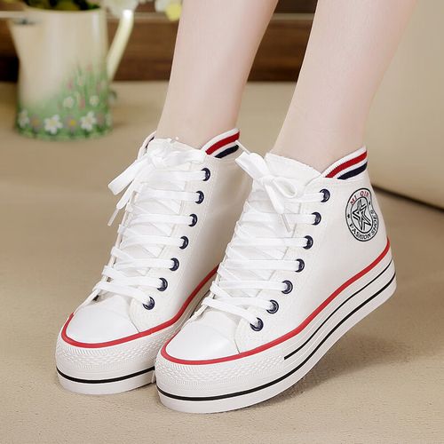 赫缇曼(hetiman)高帮内增高帆布鞋女高腰鞋春秋新款小白鞋学生ulzzang