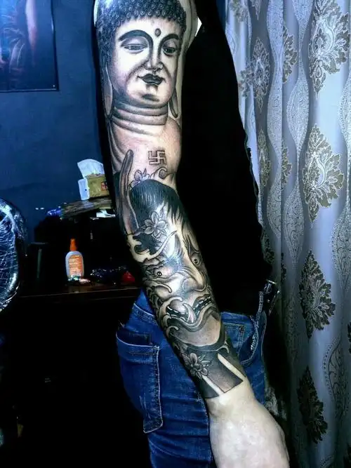 佛像花臂_纹身图案手稿图片_阿华的纹身作品集