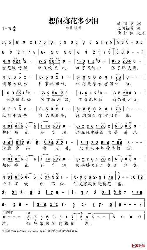想问梅花多少泪简谱 修竹演唱1