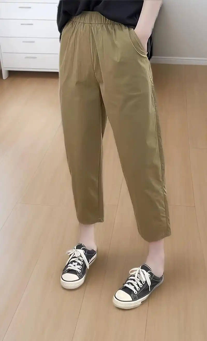 纯棉直筒八分休闲裤