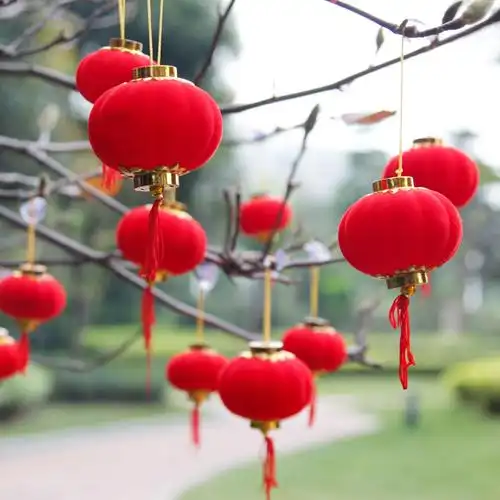中秋节国庆迷你植绒小灯笼挂饰串室内挂树上的红色装饰品挂件小号