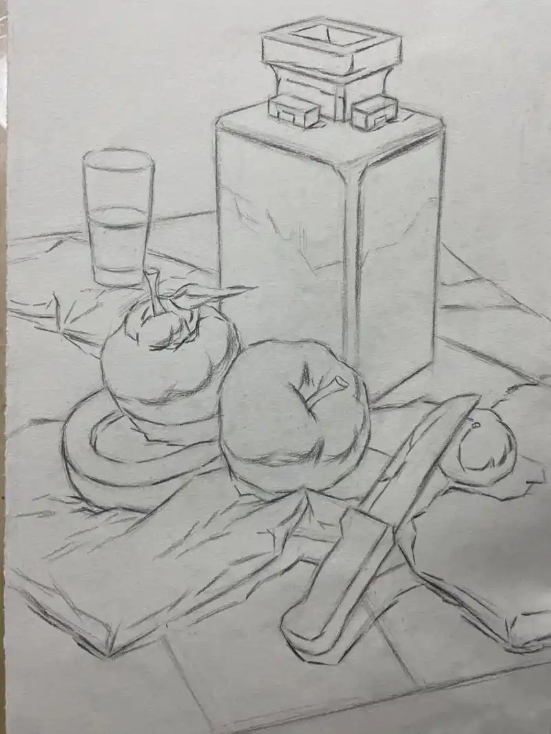 素描静物完整步骤.1.构图 起形 定位置(注意物体透视,物与 - 抖音