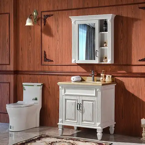 普里姿美式浴室柜美国红橡实木卫浴柜组合洗手台盆柜落地简欧洗漱洗脸