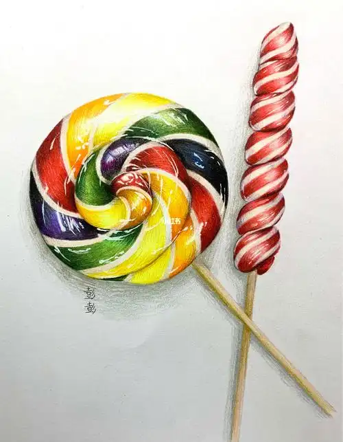 彩铅写实棒棒糖