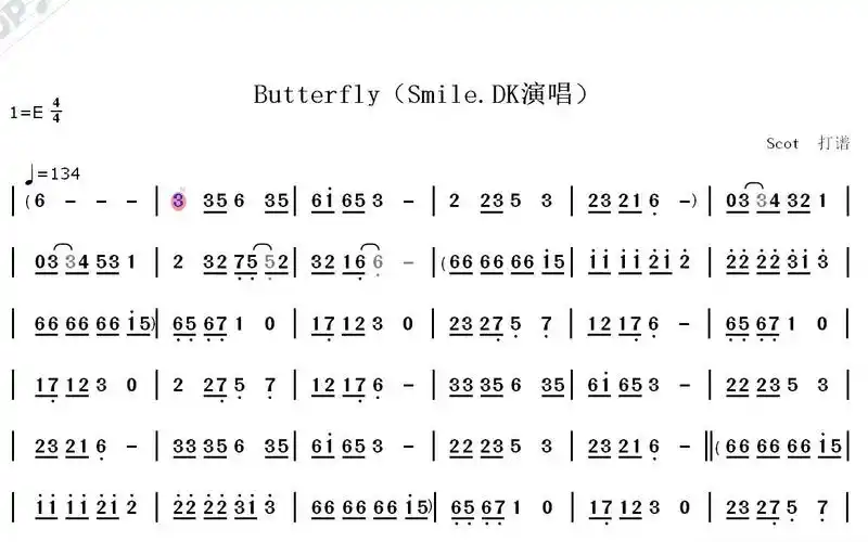butterfly--smile.dk演唱--动态简谱
