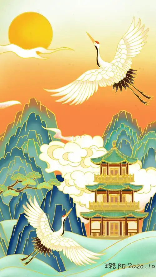 闲云野鹤国潮风插画练习