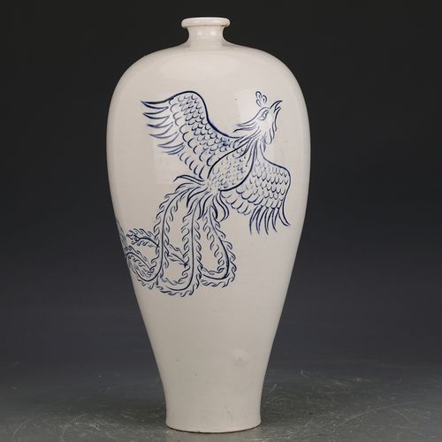 宋定窑青花凤纹梅瓶办公桌摆件陶瓷摆件老货收藏真品旧货仿古瓷器古董