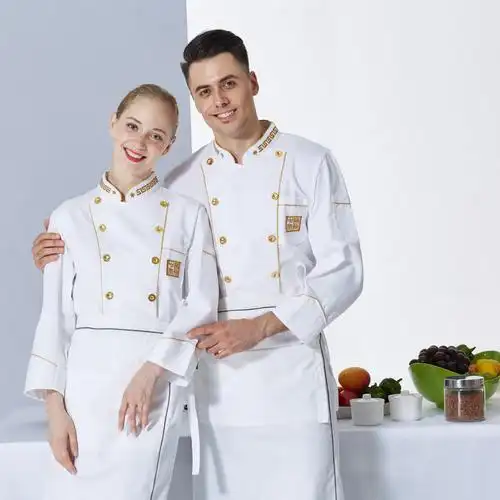 法式西餐厅牛扒店厨师服长袖主厨糕点师工作服秋冬装厨师工装印字