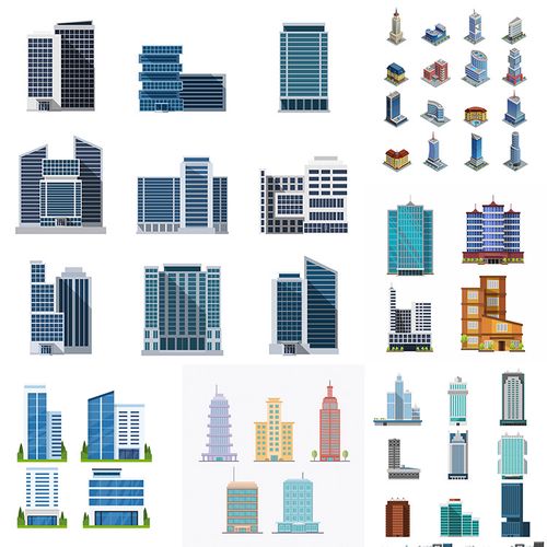 扁平化城市高楼大厦 卡通摩天大楼高层建筑物 ai格式矢量设计素材