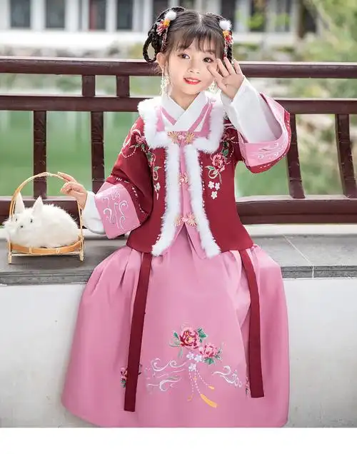 女大童汉服冬款加厚古装小女孩子12岁角色扮演演出服中国风秋冬款儿童