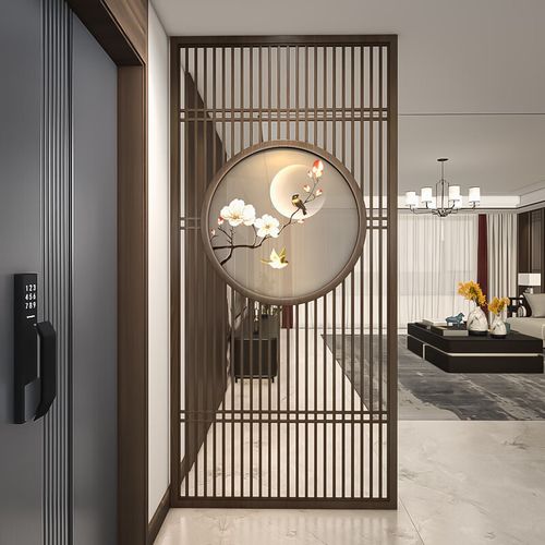 柏贤居新款中式实木格栅格挡屏风隔断墙客厅入户门进门遮挡玄关风水