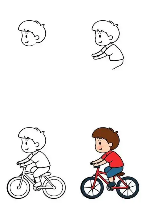 🚴骑自行车男孩简笔画🎨