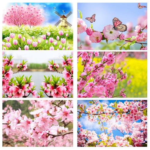 三月桃花大海报画花儿春天图片漂亮风景背景墙卧室装饰贴纸海报画