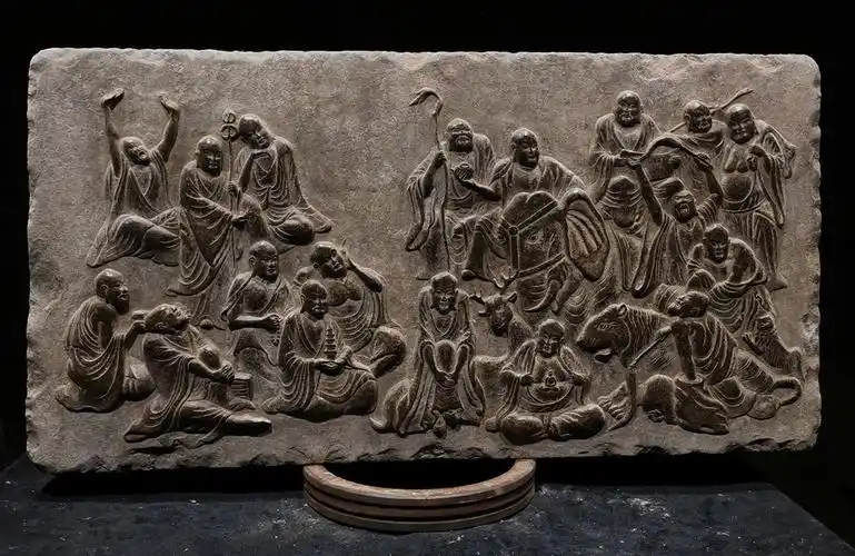 『叶』蔵出し・gz870 唐代 青石 十八罗汉石板 仏板 青石雕 极细工