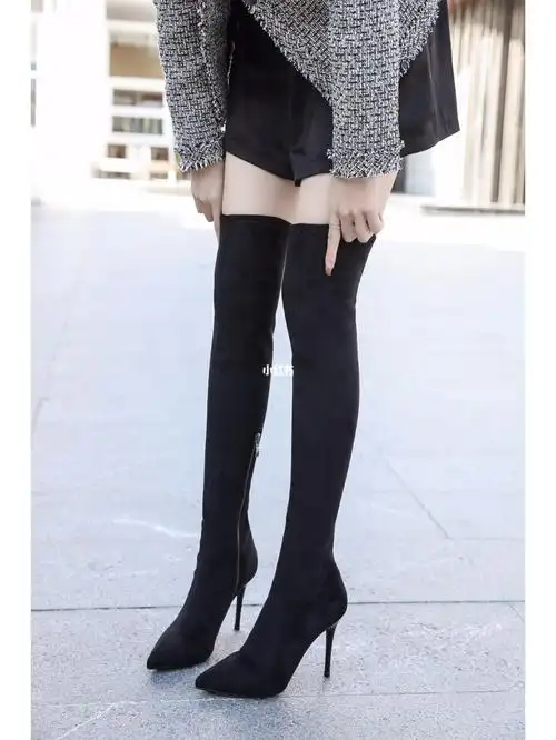 细跟过膝长靴尖头超高跟弹力靴
