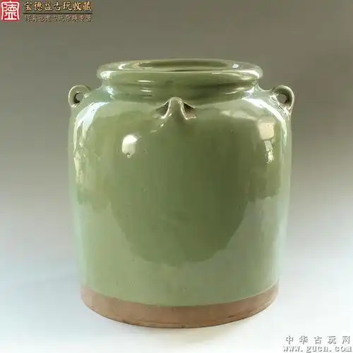 民国老瓷器青釉蒋月英款四耳四系五斤坛