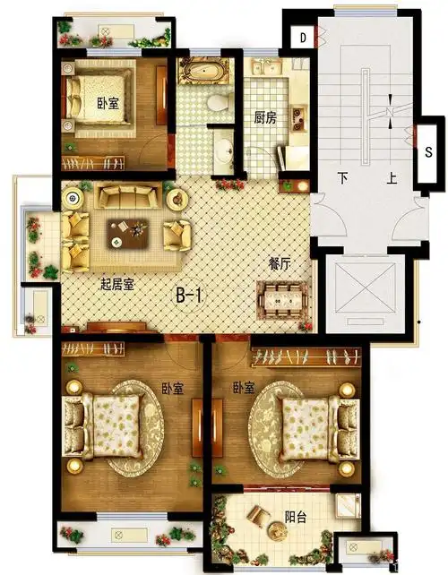 三室一厅一卫户型图大全