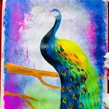 7-9岁《孔雀08》儿童创意水粉画