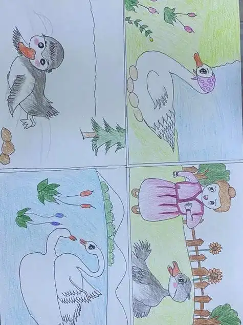 丑小鸭情景画简笔画带色彩(丑小鸭场景简笔画) -【爱个性】
