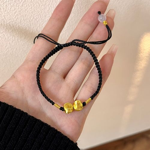 菲蕙沙金古法金猫眼转运珠手链女本命年手工编织小金珠手绳可调节手饰