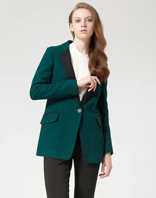 深青色羊毛拼接领西服外套