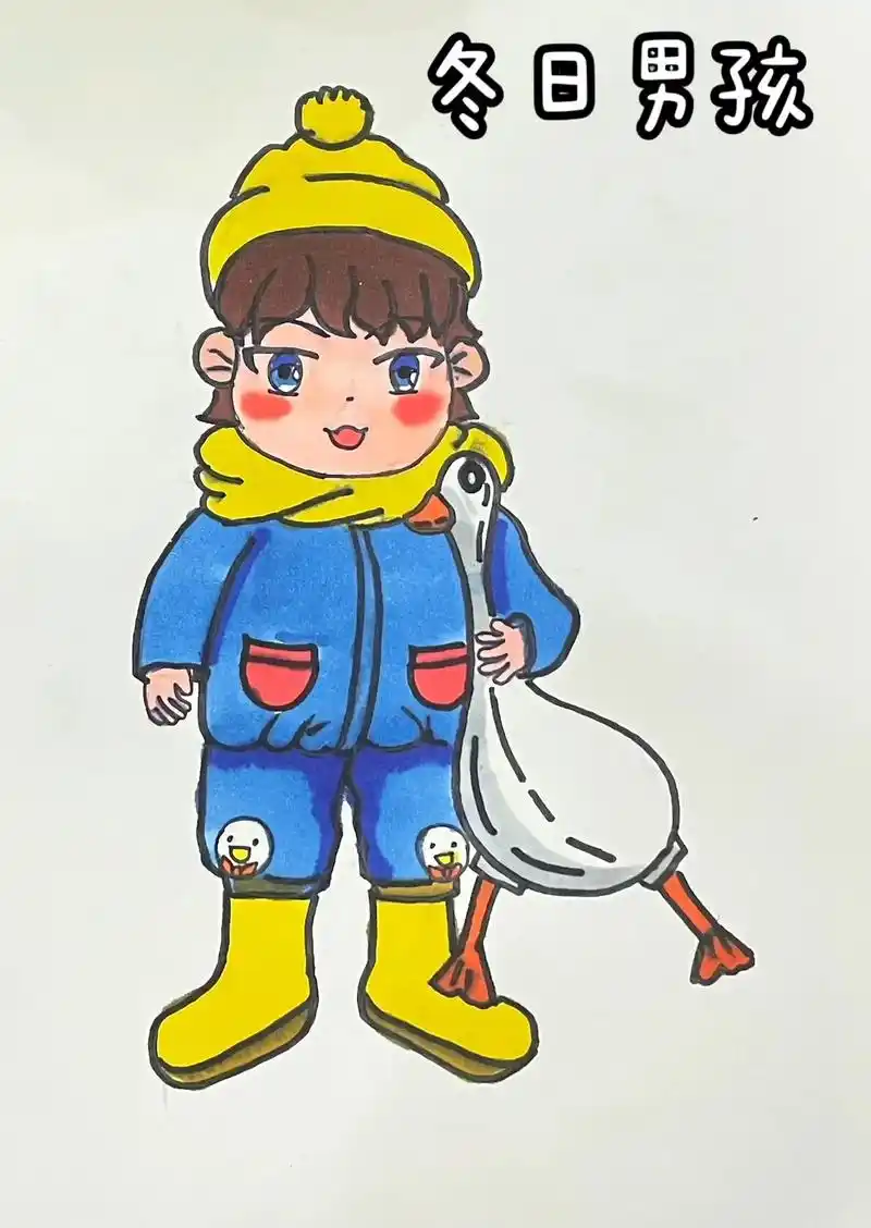 冬日男孩简笔画.#简笔画 #跟着抖音学画画 - 抖音