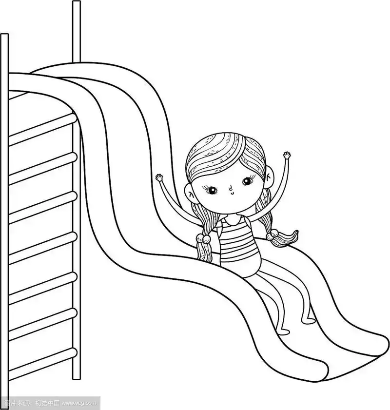 小女孩穿着泳衣在滑梯上