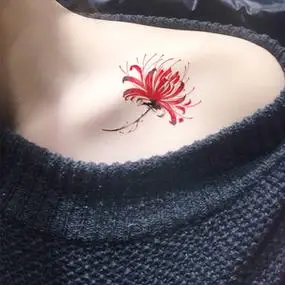 彼岸花纹身贴防水女性感曼珠沙华胸部肩部锁骨性感ins风纹身贴纸