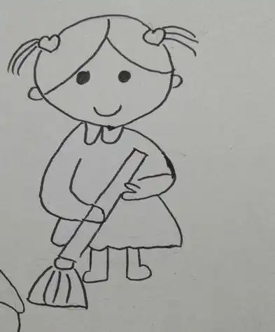 帮妈妈扫地的简笔画女孩