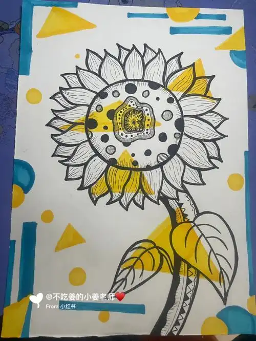 创意线描画向日葵