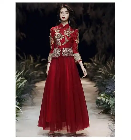 结婚礼服女敬酒服冬天大码孕妇遮肚子新娘女中式秀禾服胖mm冬季 酒