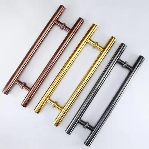 玫瑰金不锈钢管_有框玻璃地弹门拉手玫瑰金黑钛金色轻奢圆管不锈钢