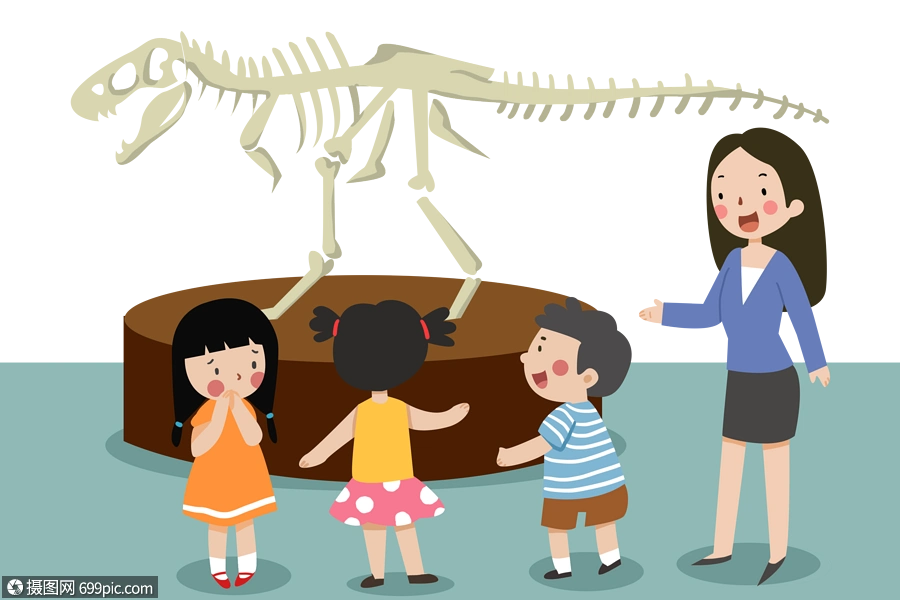 老师带孩子们参观博物馆