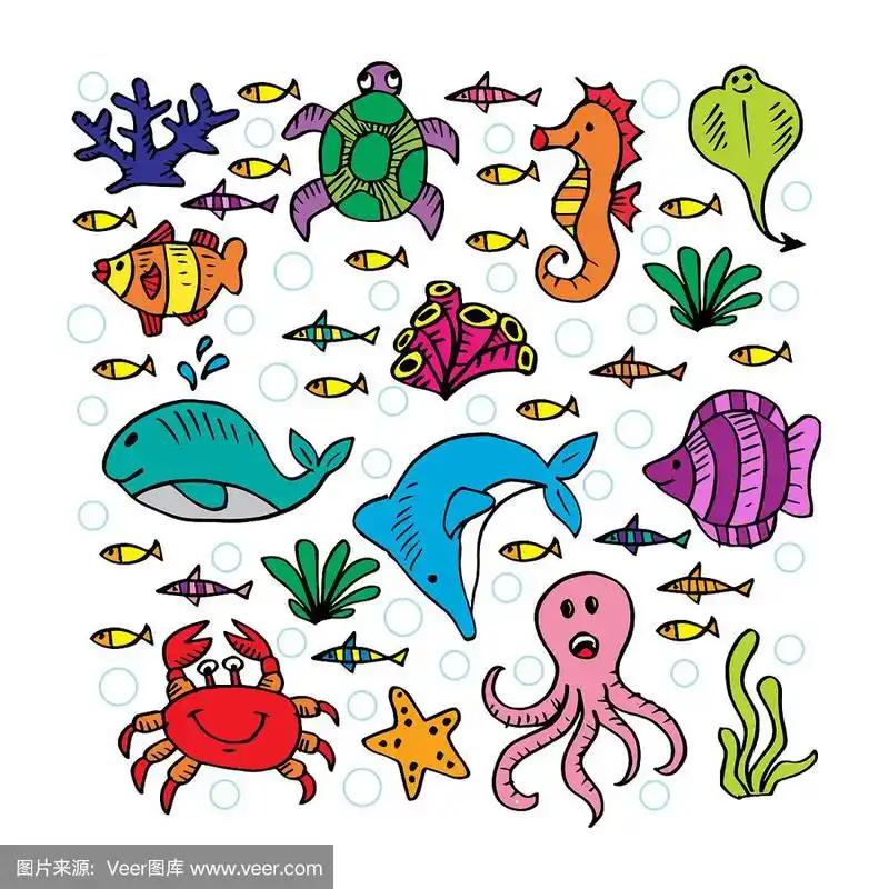 一套卡通海洋生物.