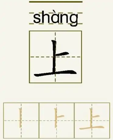 上字的拼音和书写笔画的图片展示
