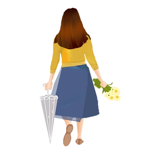 登着雨伞和花的长发女孩背影图案