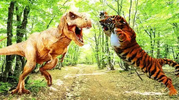 如果百兽之王老虎,有霸王龙那么大,那么二者谁更强呢?