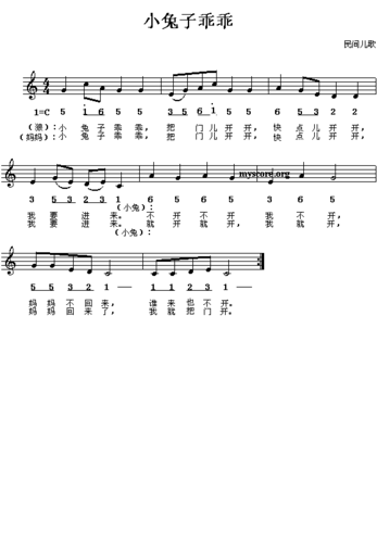 小兔子乖乖,电子琴,电子琴入门,电子琴入门教程,电子琴简谱
