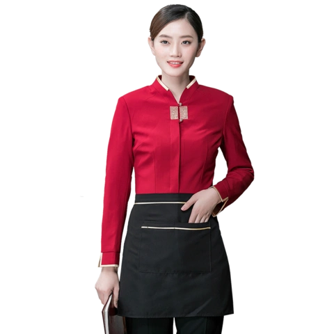 中式服务员工作服长袖秋冬装女酒店饭店餐饮中餐厅火锅店套装服装