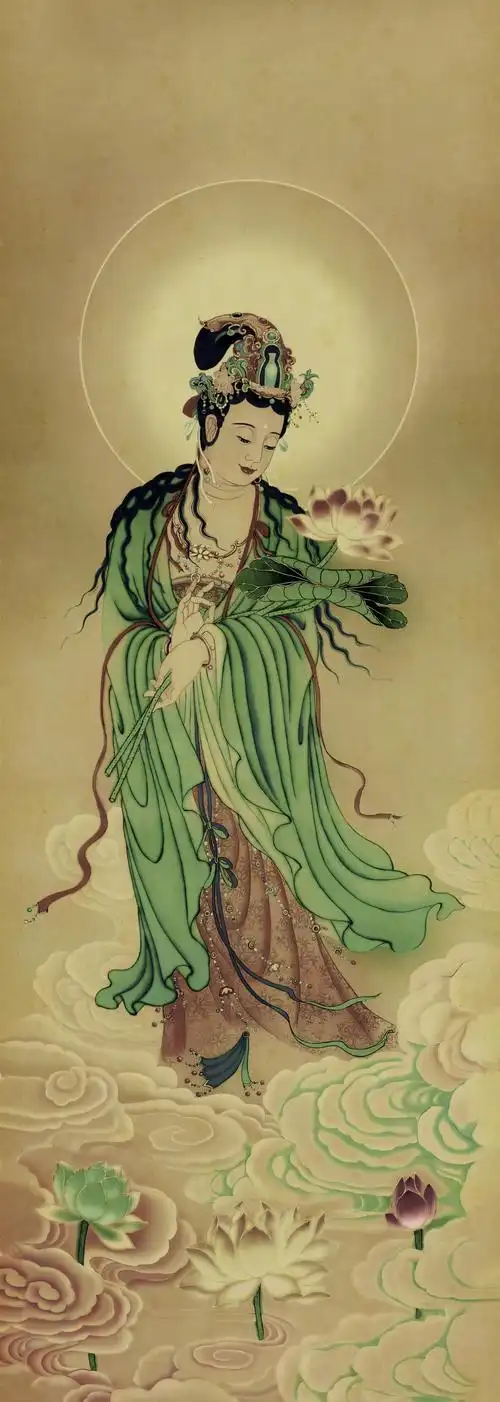 []西方三圣 南无大势至菩萨136x48真迹扫描大图超高清书画图片下载