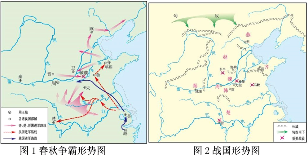 图一春秋争霸形势图图二战国形势图(1)春秋时期第一个霸主是谁?