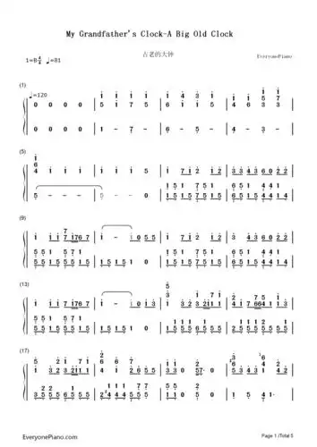 古老的大钟-大きな古时计双手简谱预览1