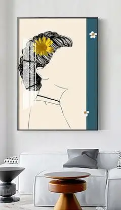 后现代时尚爱马仕橙抽象花朵背影玄关人物装饰画