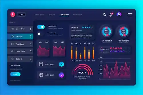 高科技数据管理infography后台控制面板ui界面素材包(ai,eps,jpg,png